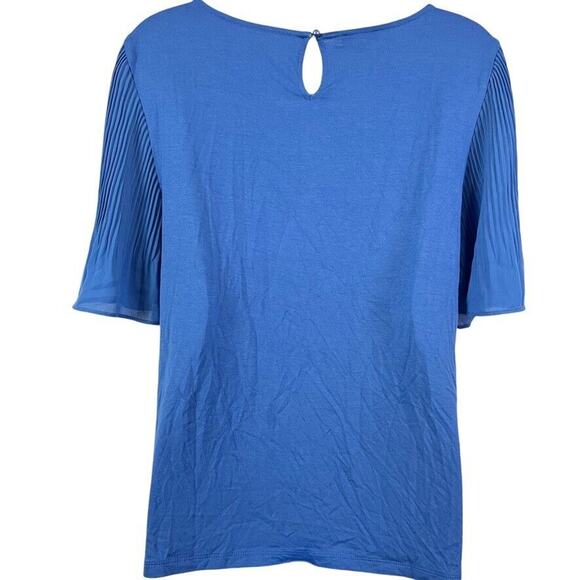 Talbots Petite Womens Blue Pleated Statement Sleeves Stretch Knit Top Shirt sz L - Picture 14 of 16